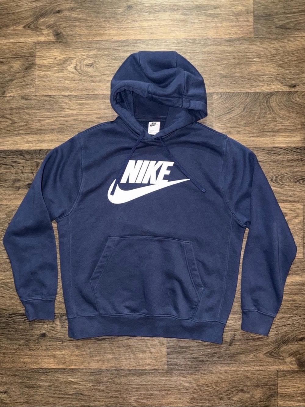 Nike Sportswear Club Fleece Navy Blue Graphic Pullover Hoodie Size Medium